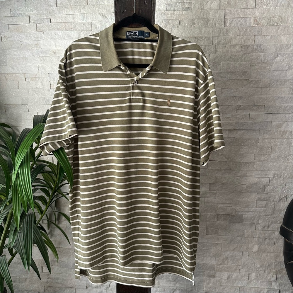Polo Ralph Lauren Stripe Olive Green Cotton Polo Shirt Size XL